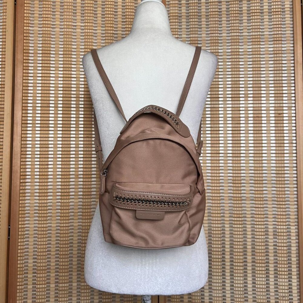 Stella McCartney Falabella Go Mini Backpack Camel Nylon Chain Detail